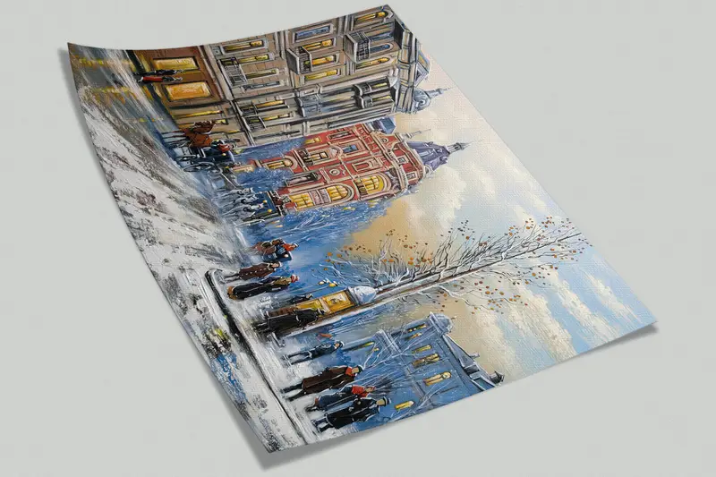 Abstract Wall Mural, Landscape Wall Mural, Winter City Wall Art,Wall Paper, City Mural, Modern Wall Print, Winter Wallpaper, - 10