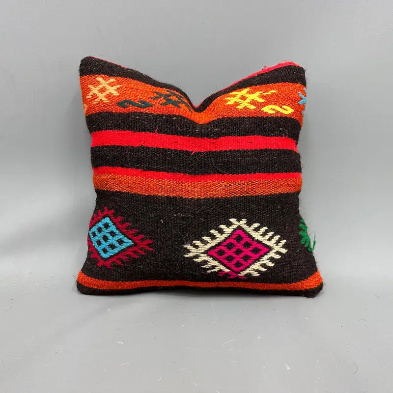Braun & Orange gestreiftes Wurfkissen, Vintage Kelimkissen