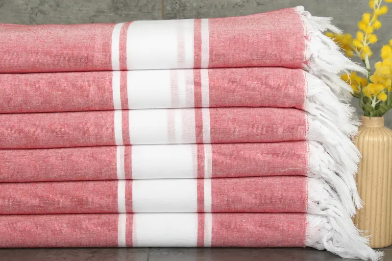 Family Gift Personalized Beach Towel Red Cotton, 40x71 Inches