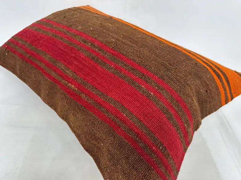 Interior Designer Pillow, Ikat Pillow, Cushion Cover, Handmade Kilim Cushion, 20x28 Orange Pillow Sham, Vintage Kilim Throw Pillow - 6