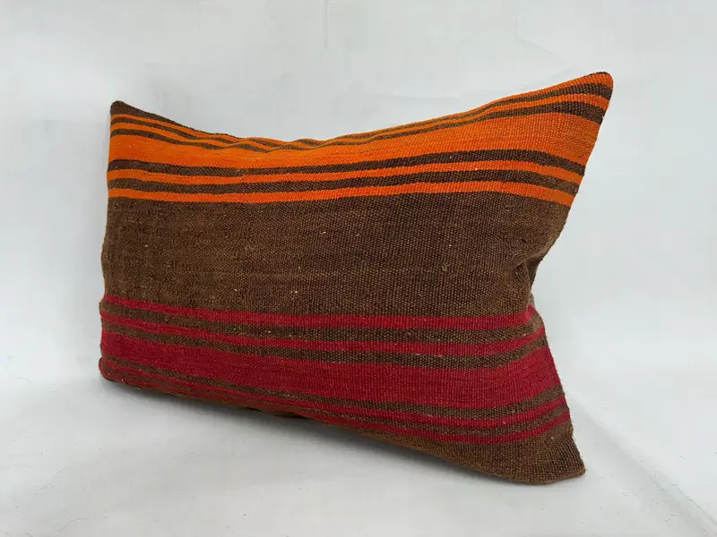 Interior Designer Pillow, Ikat Pillow, Cushion Cover, Handmade Kilim Cushion, 20x28 Orange Pillow Sham, Vintage Kilim Throw Pillow - 4