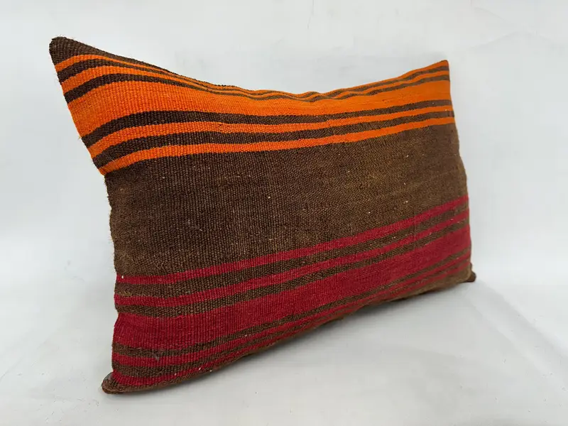 Interior Designer Pillow, Ikat Pillow, Cushion Cover, Handmade Kilim Cushion, 20x28 Orange Pillow Sham, Vintage Kilim Throw Pillow - 3