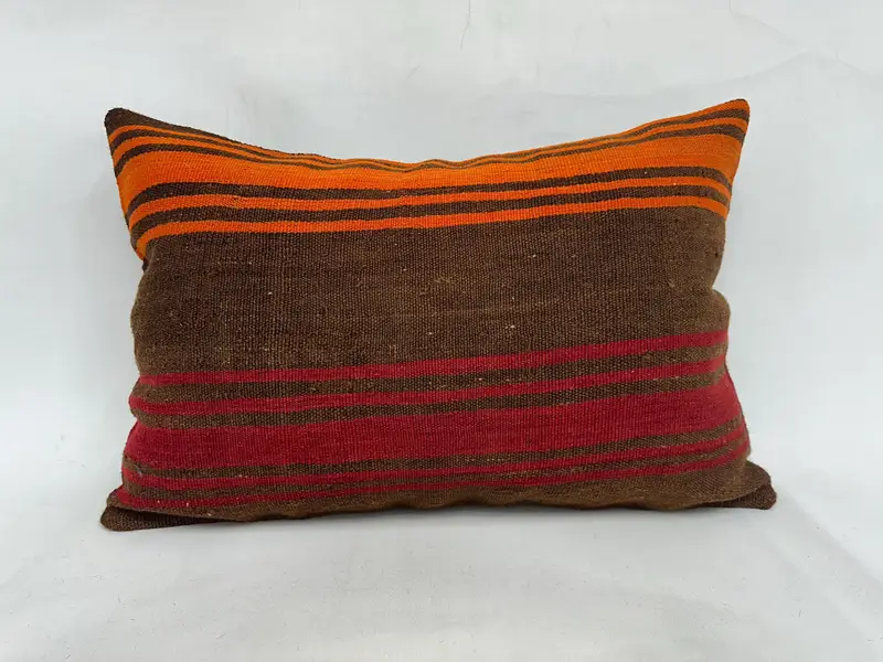 Interior Designer Pillow, Ikat Pillow, Cushion Cover, Handmade Kilim Cushion, 20x28 Orange Pillow Sham, Vintage Kilim Throw Pillow - 1