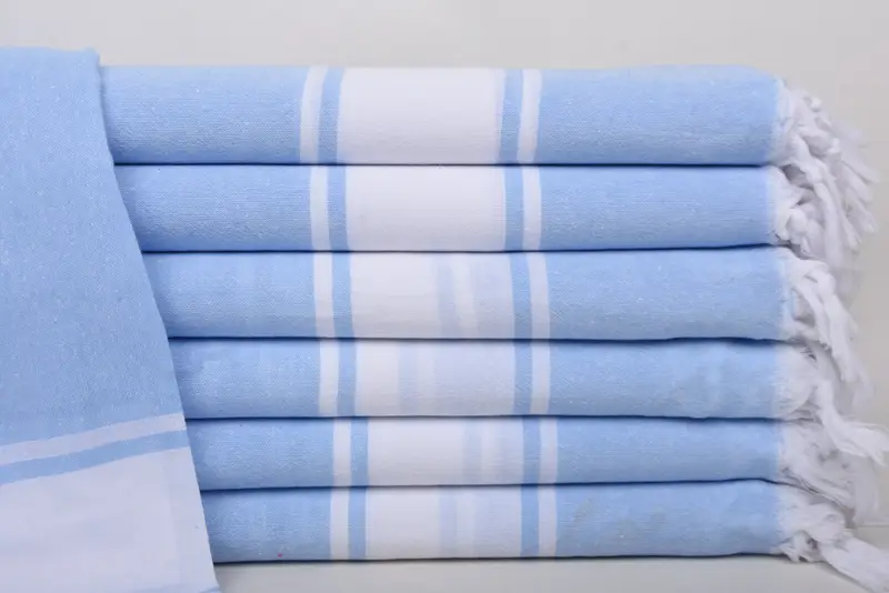 Customized Blue Striped Turkish Bath Towel, Organic Cotton, 70x40 Inches