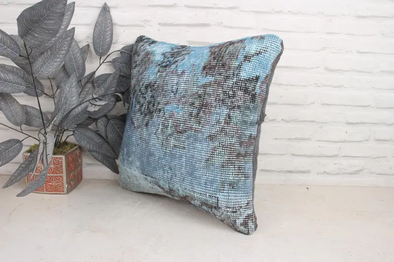 18x18 Blue Pillow, Retro Throw Cushion, Accent Pillow Cover, Boho Pillow, Pillow Case, Ethnic Pillow Cover Pillow, Throw Kilim Pillow, Gift Pillow - 4