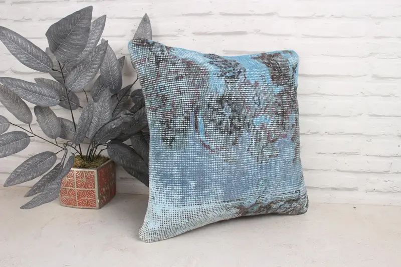 18x18 Blue Pillow, Retro Throw Cushion, Accent Pillow Cover, Boho Pillow, Pillow Case, Ethnic Pillow Cover Pillow, Throw Kilim Pillow, Gift Pillow - 3