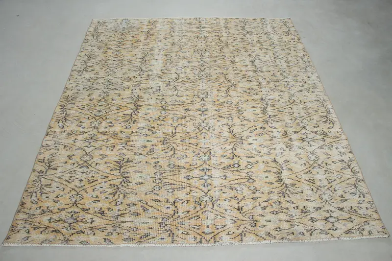 Alfombra de 5.4x6.3 pies, Alfombra vintage de área, Alfombra de lunares Oushak amarilla - 1