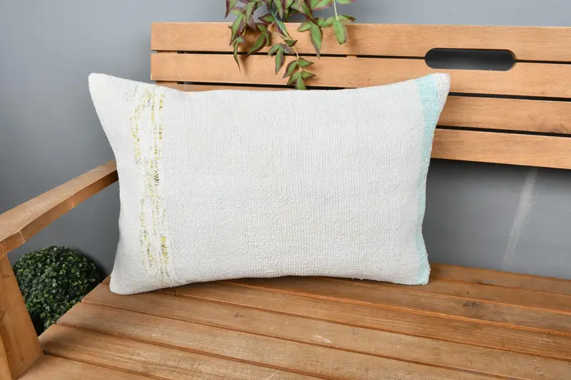 Pillow Cover, Kilim Cushion Sham, Handmade Kilim Cushion, 16x24 White Cushion Cover, Colorful Pillow Case, Vintage Kilim Pillow - 1