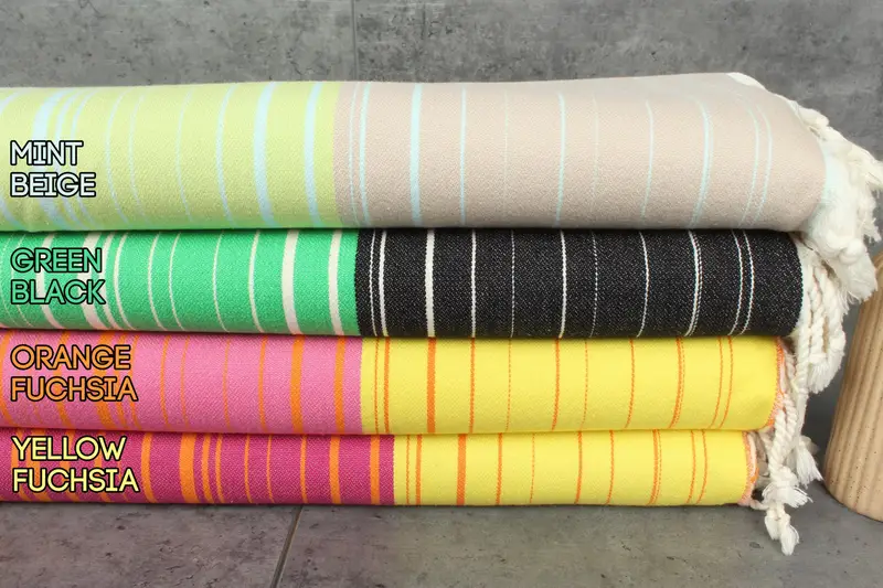 Striped Organic Cotton Beach Towel Beige, 40x71 Inches