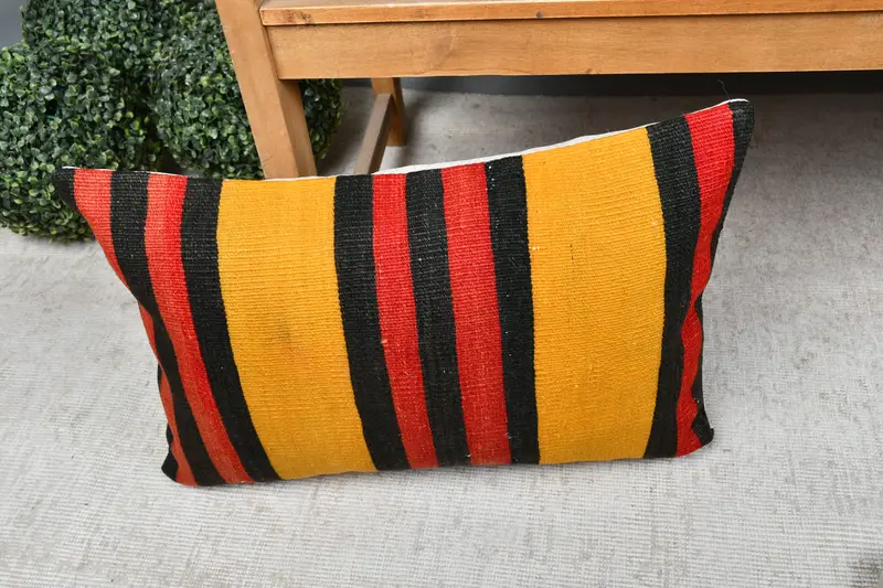 Boho Throw Pillow Cover, Vintage Kilim Pillow, Throw Kilim Pillow, Bolster Cushion Case, Antique Pillows, Pillow Case, 16x24 Red Pillow - 7