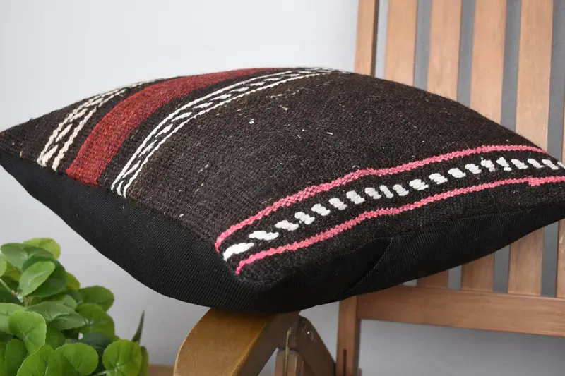 Handwoven Pillow Cover Pillow Sham, Vintage Pillow, Antique Pillows, 18x18 Brown Pillow Cover, Turkish Kilim Pillow, Pillow Cover - 6