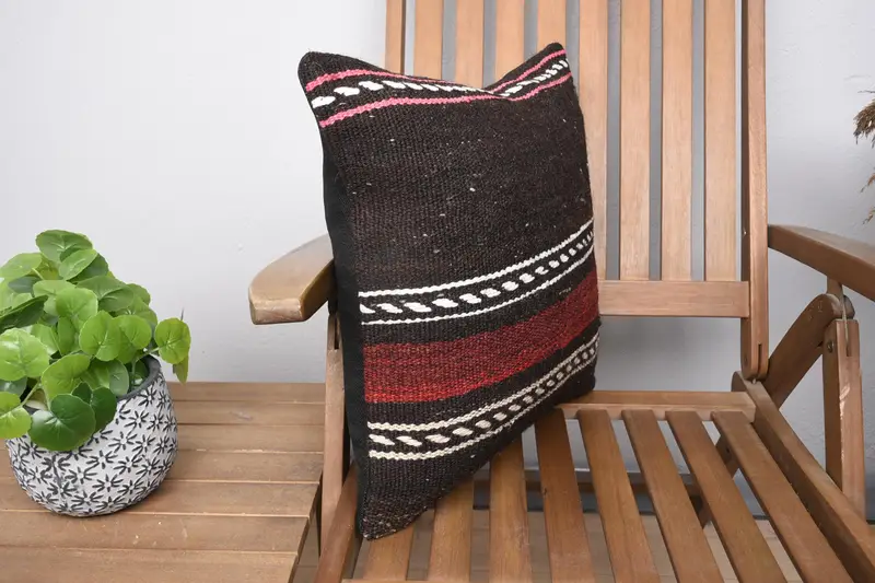 Handwoven Pillow Cover Pillow Sham, Vintage Pillow, Antique Pillows, 18x18 Brown Pillow Cover, Turkish Kilim Pillow, Pillow Cover - 2