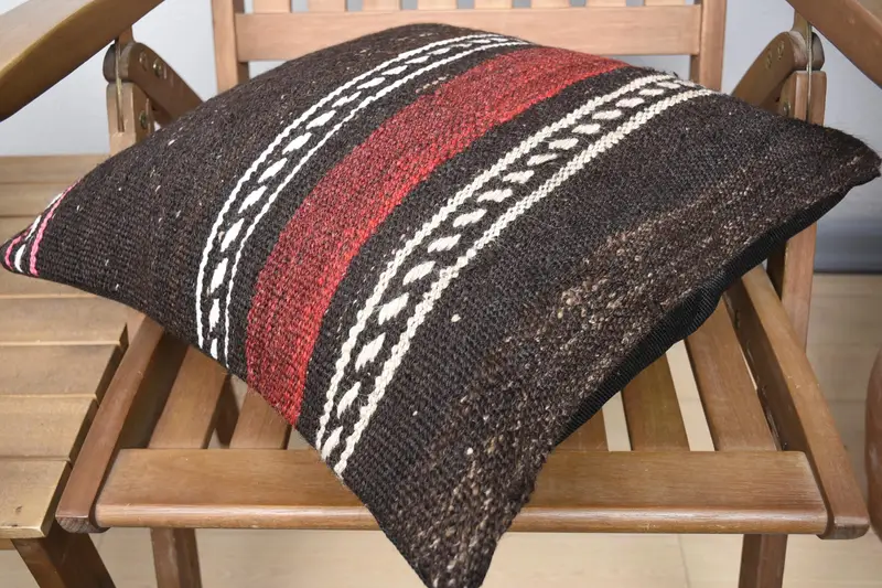 Handwoven Pillow Cover Pillow Sham, Vintage Pillow, Antique Pillows, 18x18 Brown Pillow Cover, Turkish Kilim Pillow, Pillow Cover - 4