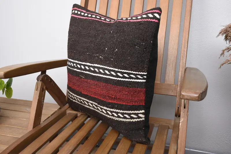 Handwoven Pillow Cover Pillow Sham, Vintage Pillow, Antique Pillows, 18x18 Brown Pillow Cover, Turkish Kilim Pillow, Pillow Cover - 3