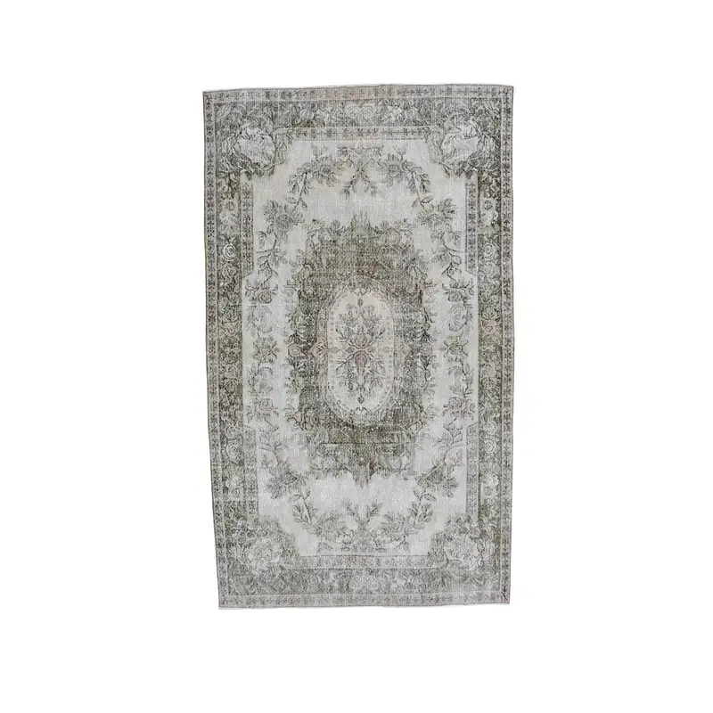 Vintage Large Rug 5.9x10.4 ft, Gray Solid Turkish Wool Rug - 1
