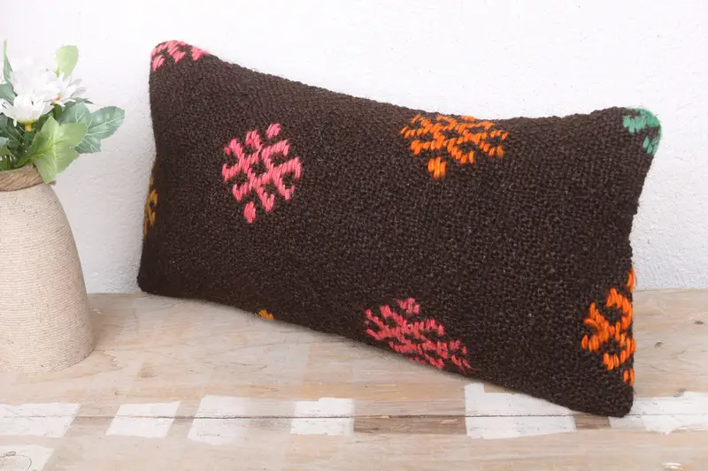 Vintage Pillow, Southwestern Pillow Sham, Ikat Cushion, Pillow Sham, Wholesale Cushion, Pillow for Couch, Kilim Pillow Cover, 8x16 Brown Cushion - 4