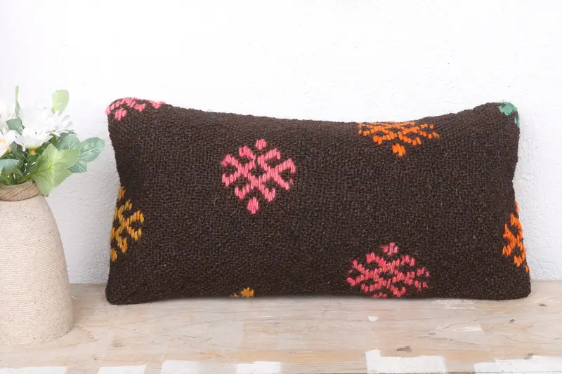 Vintage Pillow, Southwestern Pillow Sham, Ikat Cushion, Pillow Sham, Wholesale Cushion, Pillow for Couch, Kilim Pillow Cover, 8x16 Brown Cushion - 2
