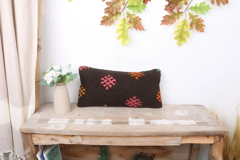Vintage Pillow, Southwestern Pillow Sham, Ikat Cushion, Pillow Sham, Wholesale Cushion, Pillow for Couch, Kilim Pillow Cover, 8x16 Brown Cushion - 1