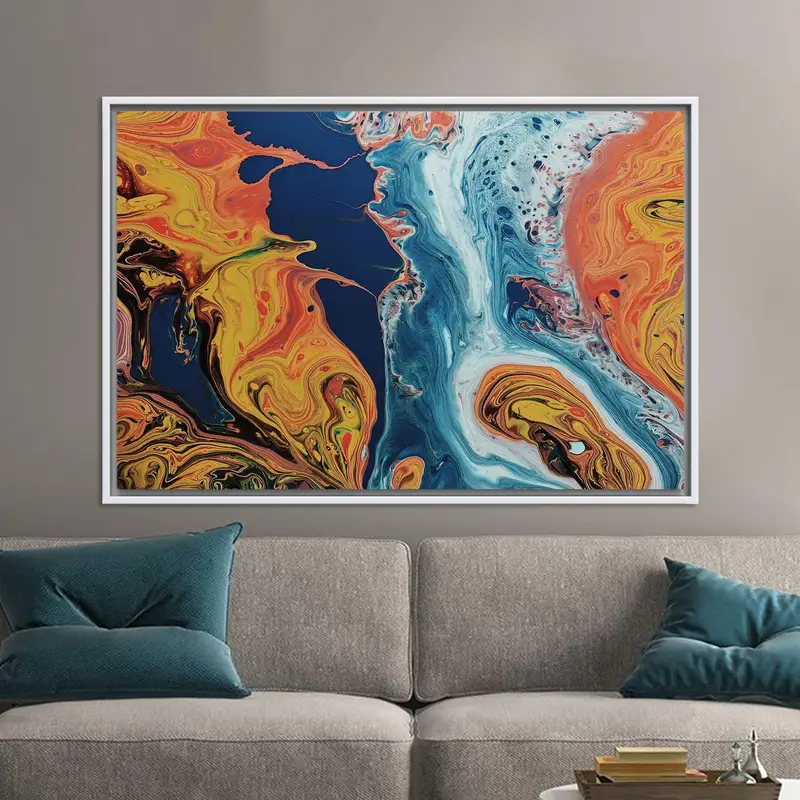 Lienzo impreso colorido abstracto naranja y azul contemporáneo