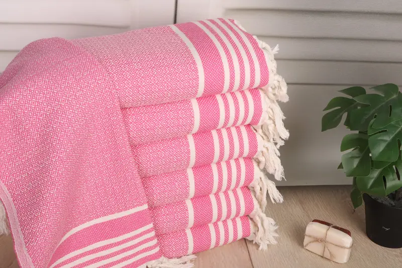 Diamond Tea Towel Pink Cotton Turkish Hand Towel, 16x32 Inches