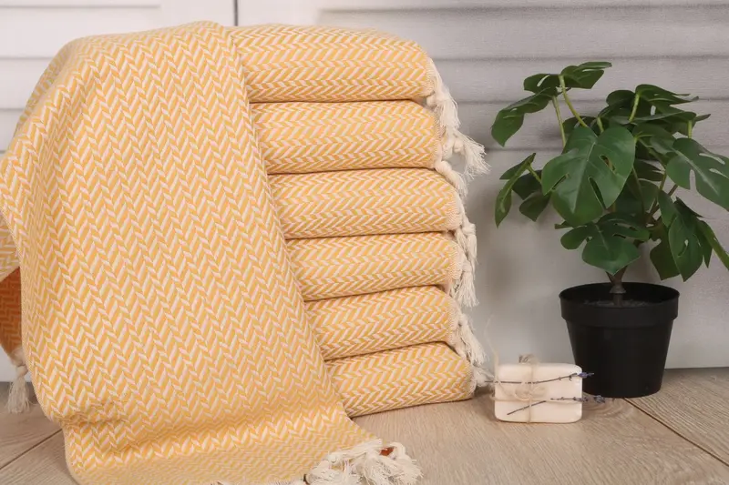 Wedding Gift Turkish Cotton Hand Towel Chevron Mustard, 18x36 Inches