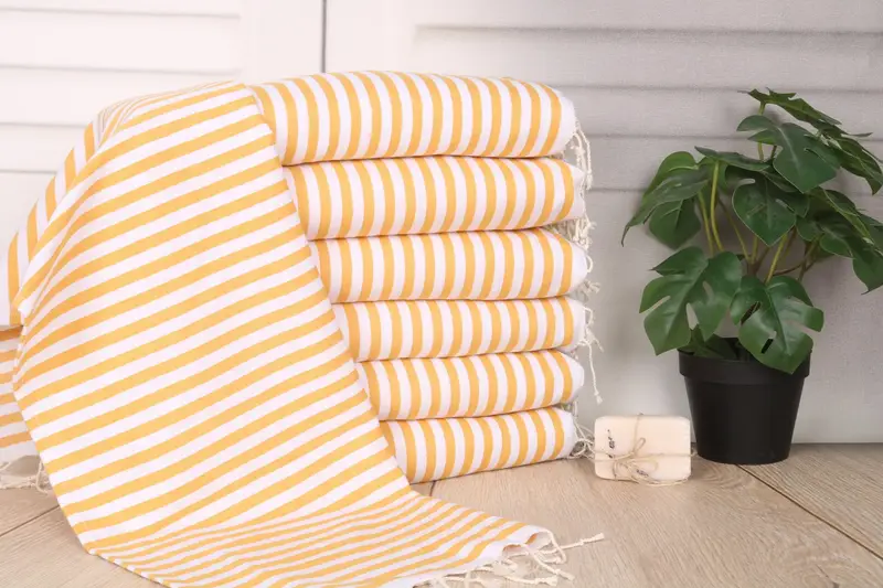 Personalized Dish Towel, Striped Tea Towel, 18x40 inches, Mustard Cotton