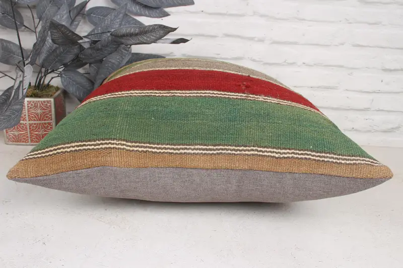 Pillow Case, Kilim Pillow Cover, Throw Kilim Pillow, 20x20 Green Pillow Cover, Boho Throw Cushion, Handwoven Pillow Cover Cushion, Pillow for Sofa - 5