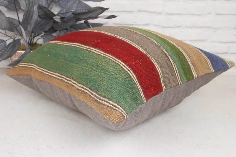 Pillow Case, Kilim Pillow Cover, Throw Kilim Pillow, 20x20 Green Pillow Cover, Boho Throw Cushion, Handwoven Pillow Cover Cushion, Pillow for Sofa - 6