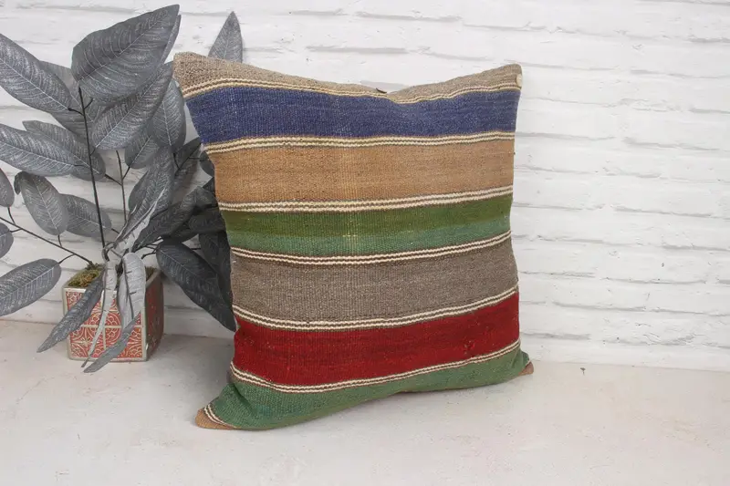 Pillow Case, Kilim Pillow Cover, Throw Kilim Pillow, 20x20 Green Pillow Cover, Boho Throw Cushion, Handwoven Pillow Cover Cushion, Pillow for Sofa - 3