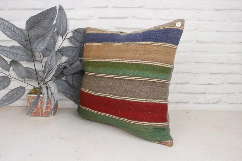 Pillow Case, Kilim Pillow Cover, Throw Kilim Pillow, 20x20 Green Pillow Cover, Boho Throw Cushion, Handwoven Pillow Cover Cushion, Pillow for Sofa - 4