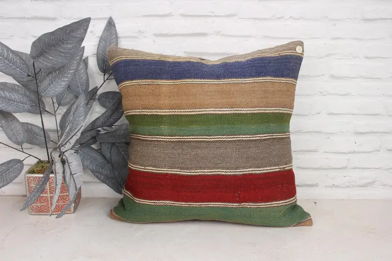 Pillow Case, Kilim Pillow Cover, Throw Kilim Pillow, 20x20 Green Pillow Cover, Boho Throw Cushion, Handwoven Pillow Cover Cushion, Pillow for Sofa - 1