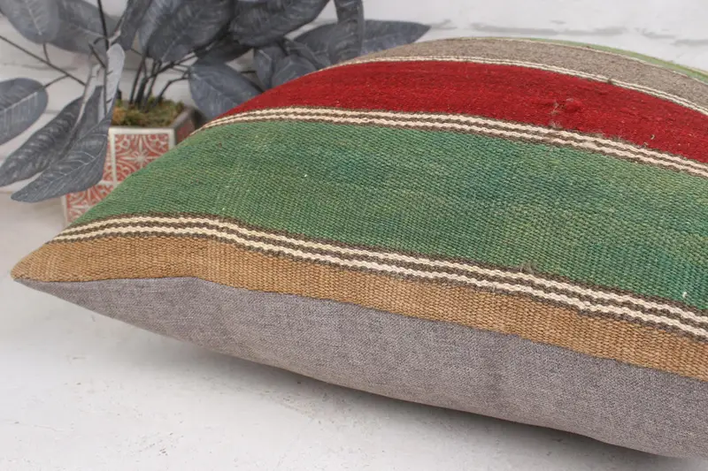 Pillow Case, Kilim Pillow Cover, Throw Kilim Pillow, 20x20 Green Pillow Cover, Boho Throw Cushion, Handwoven Pillow Cover Cushion, Pillow for Sofa - 7