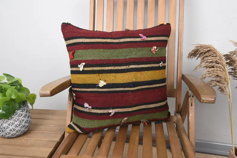 Neutral Throw Pillow Case, Throw Kilim Pillow, Pillow Cover, Turkish Pillow, 20x20 Red Pillow Case, Chair Cushion, Kilim Pillow - 1