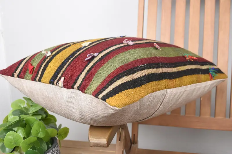 Neutral Throw Pillow Case, Throw Kilim Pillow, Pillow Cover, Turkish Pillow, 20x20 Red Pillow Case, Chair Cushion, Kilim Pillow - 6