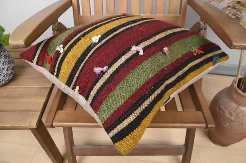 Neutral Throw Pillow Case, Throw Kilim Pillow, Pillow Cover, Turkish Pillow, 20x20 Red Pillow Case, Chair Cushion, Kilim Pillow - 4