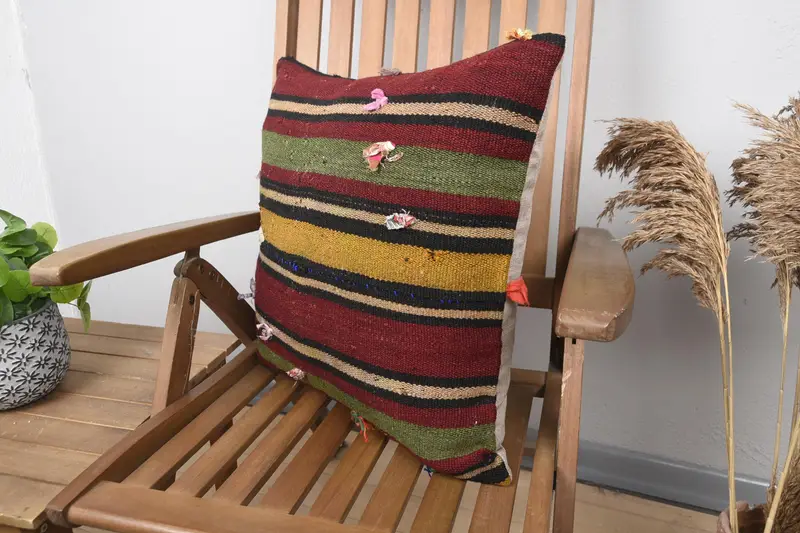 Neutral Throw Pillow Case, Throw Kilim Pillow, Pillow Cover, Turkish Pillow, 20x20 Red Pillow Case, Chair Cushion, Kilim Pillow - 3