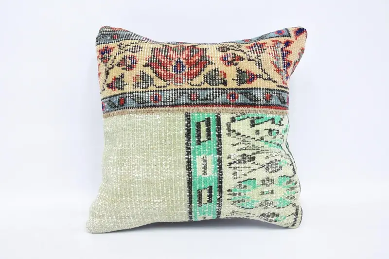 Square Blue Vintage Pillow, Antique Minimalist 16x16 inch Pillow Sham - 1