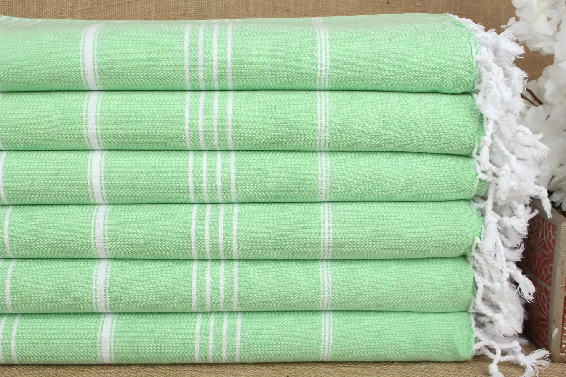 Turkish Beach Towel Green Cotton Handmade, 40x71 Inches - 1
