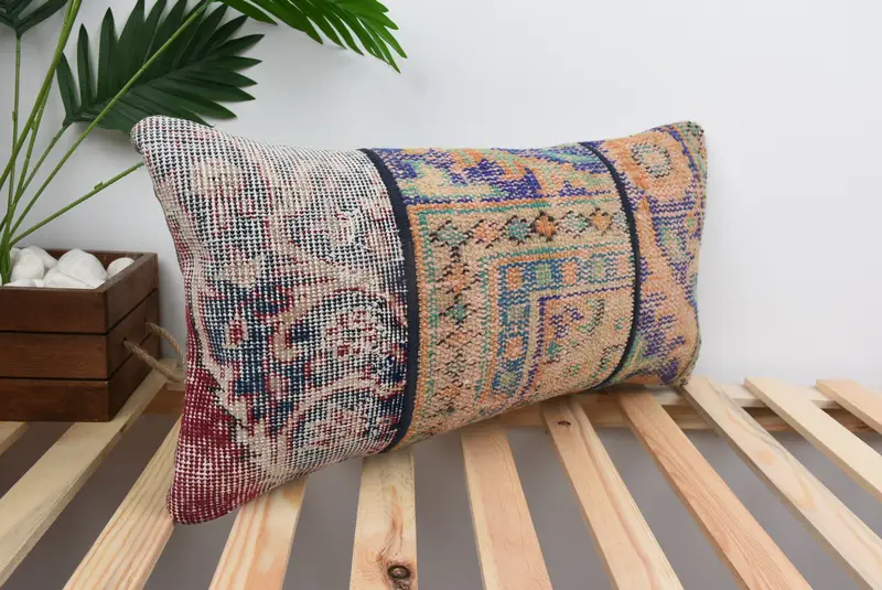 Antique Pillows, Comfy Throw Cushion, Tapestry Pillow Sham, Pillow, Kilim Pillow Cover, Boho Pillow Sham Cover, Natural Cushion, 12x24 Blue Cushion - 4