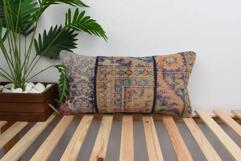 Antique Pillows, Comfy Throw Cushion, Tapestry Pillow Sham, Pillow, Kilim Pillow Cover, Boho Pillow Sham Cover, Natural Cushion, 12x24 Blue Cushion - 1