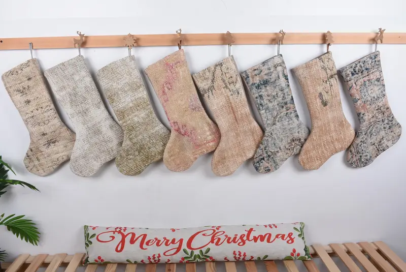 Beige Christmas Ornaments Stocking, 8 Inch Wide Holiday Decor