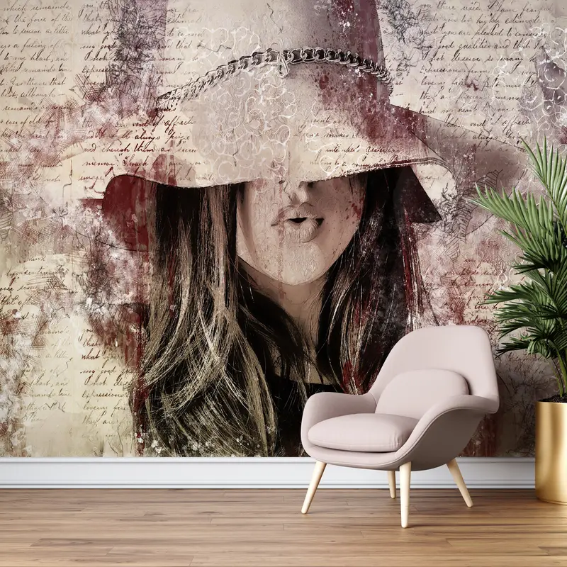 Abstrakte Frau Wandmalerei, maßgefertigte Hintergrundpapier, modernes Handypapier, sexy Frauen Wandmalerei, Handlungsschale und Stick, abstraktes Wallpapier, - 3