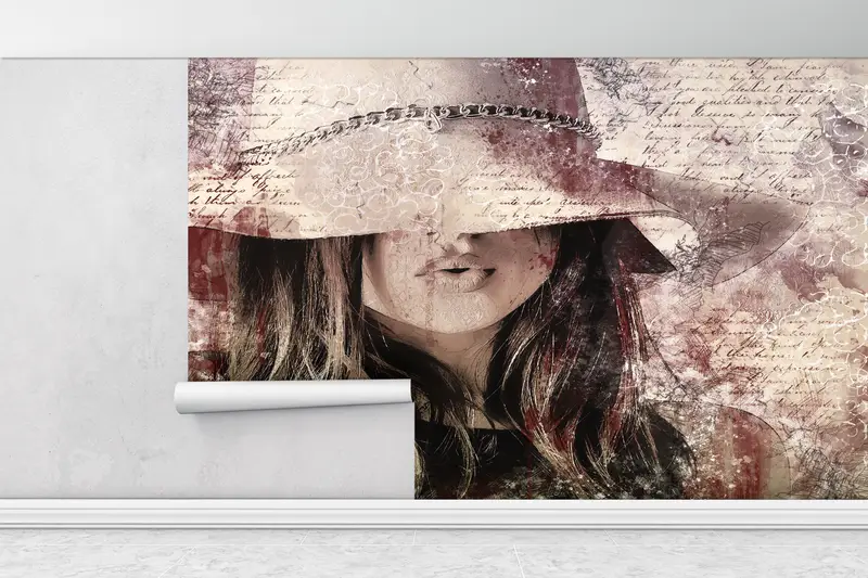 Abstrakte Frau Wandmalerei, maßgefertigte Hintergrundpapier, modernes Handypapier, sexy Frauen Wandmalerei, Handlungsschale und Stick, abstraktes Wallpapier, - 1