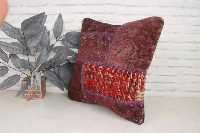 Vintage Kilim Pillow, 20x20 Red Pillow Cover, Pillow Sham, Interior Designer Pillow, Turkish Pillow, Decorative Cushion Cover - 4