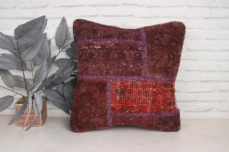 Vintage Kilim Pillow, 20x20 Red Pillow Cover, Pillow Sham, Interior Designer Pillow, Turkish Pillow, Decorative Cushion Cover - 1