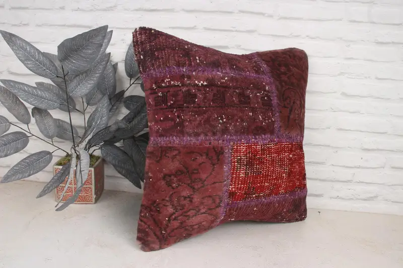 Vintage Kilim Pillow, 20x20 Red Pillow Cover, Pillow Sham, Interior Designer Pillow, Turkish Pillow, Decorative Cushion Cover - 3
