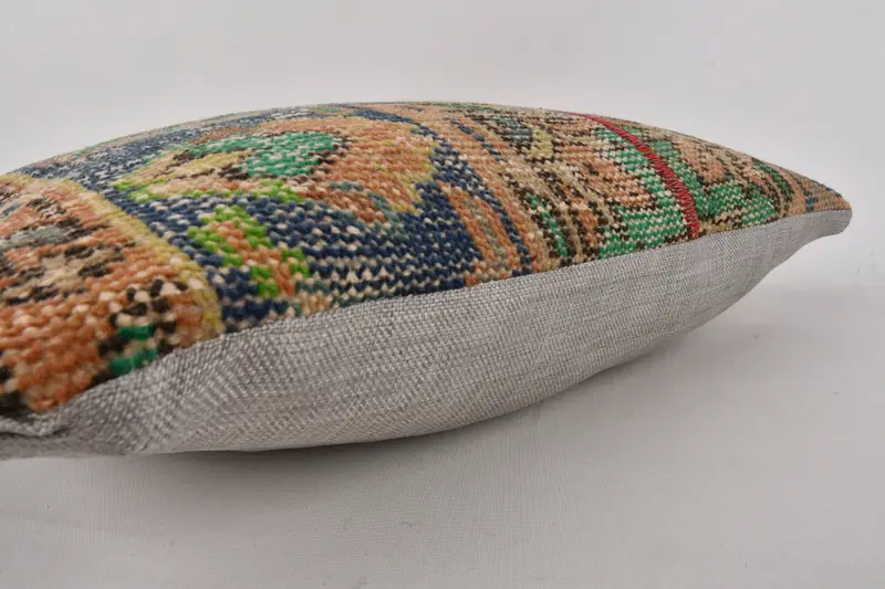 Cushion Case, Ethnical Kilim Rug Pillow, Ottoman Cushion, Handmade Kilim Cushion, 12x20 Blue Pillow Case, Boho Pillow Sham Cover - 8