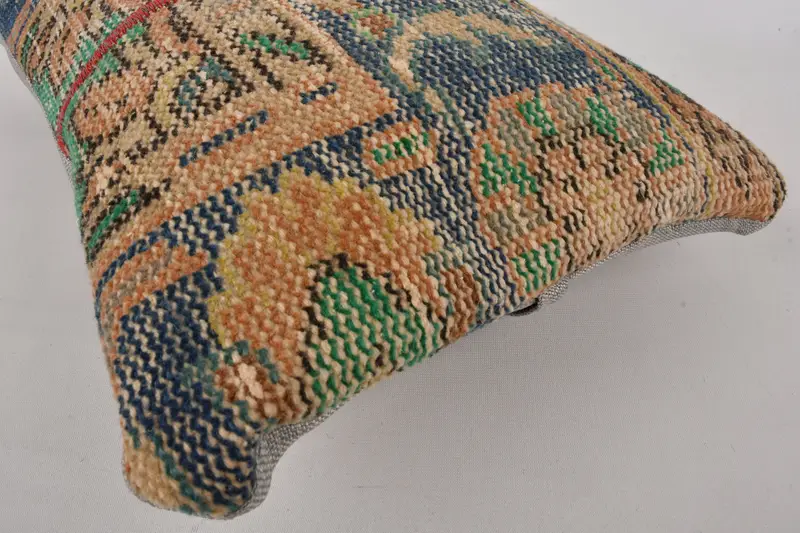 Cushion Case, Ethnical Kilim Rug Pillow, Ottoman Cushion, Handmade Kilim Cushion, 12x20 Blue Pillow Case, Boho Pillow Sham Cover - 6