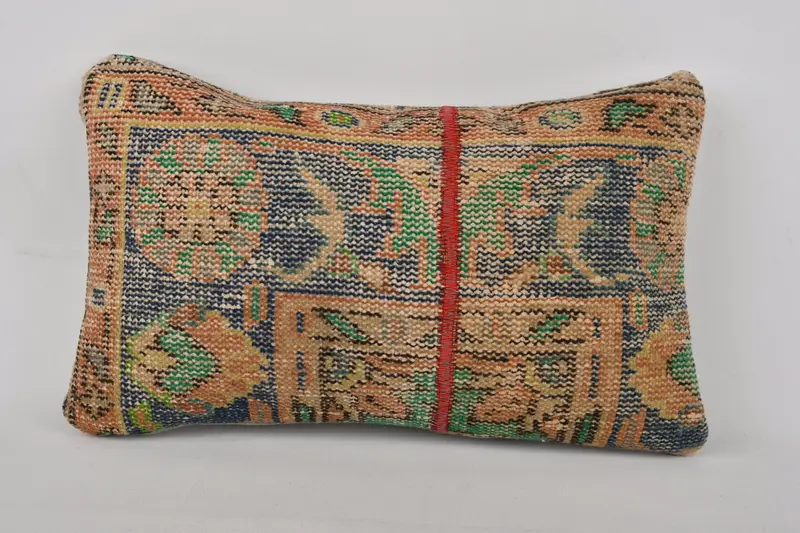 Cushion Case, Ethnical Kilim Rug Pillow, Ottoman Cushion, Handmade Kilim Cushion, 12x20 Blue Pillow Case, Boho Pillow Sham Cover - 1