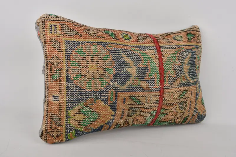 Cushion Case, Ethnical Kilim Rug Pillow, Ottoman Cushion, Handmade Kilim Cushion, 12x20 Blue Pillow Case, Boho Pillow Sham Cover - 2